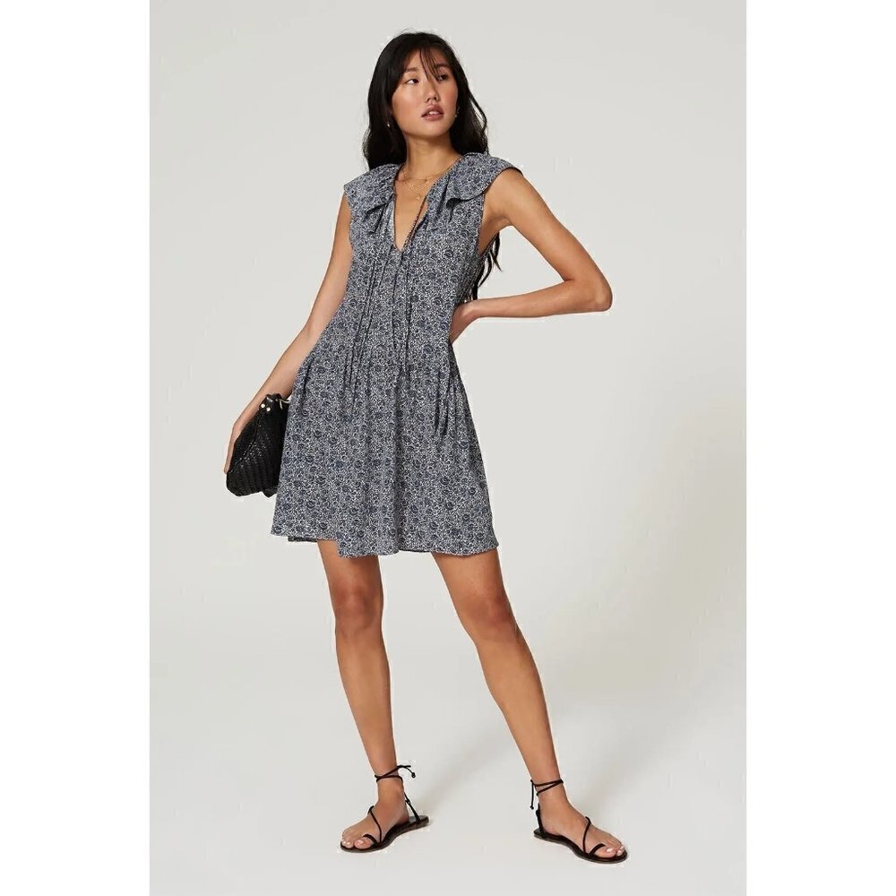 Rebecca Taylor Blue & White Vine Printed Mini Dress M‎